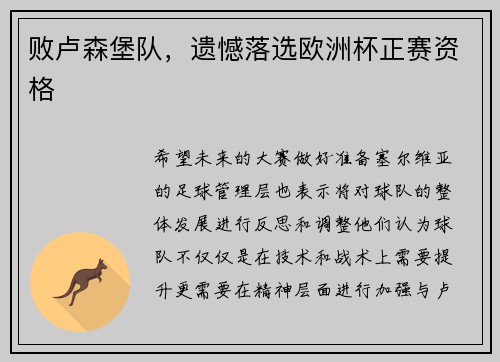 败卢森堡队，遗憾落选欧洲杯正赛资格